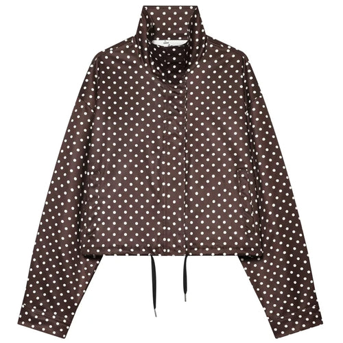 HXAO Polka Dot Bomberjacke Damenjacken Halbsaison Übergroßes Langarm-Oberteil Oberbekleidung Aviator Plus Size Crop-Mäntel mit Reißverschluss - Farbe: Braun, Größe: S